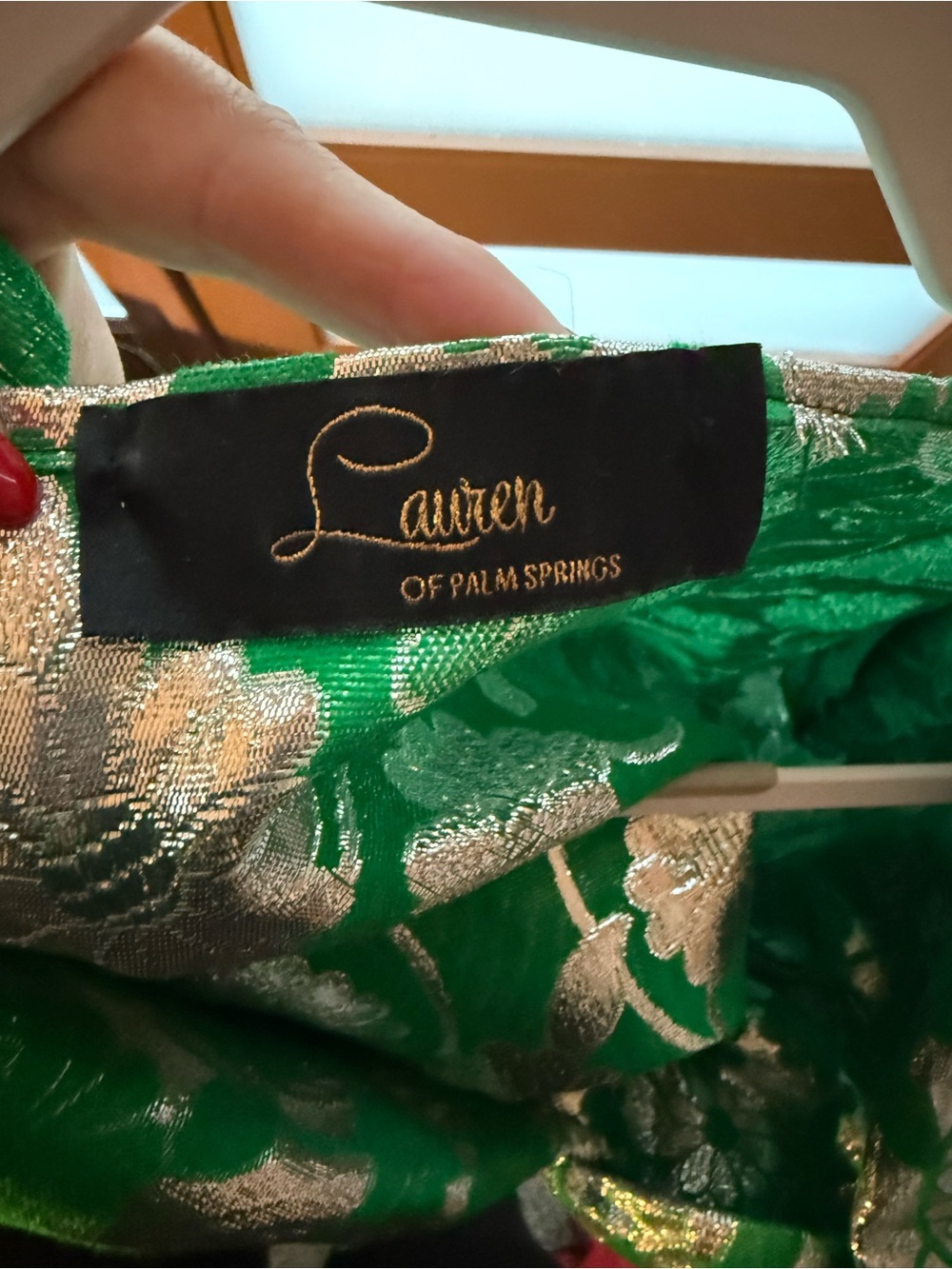 Lauren of Palm Springs Green & Silver Brocade Caftan. NWOT